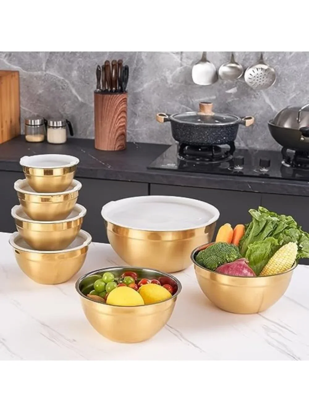 7-Piece Stainless Steel Mixing Bowls Set with Airtight Lids - Stackable, Ideal